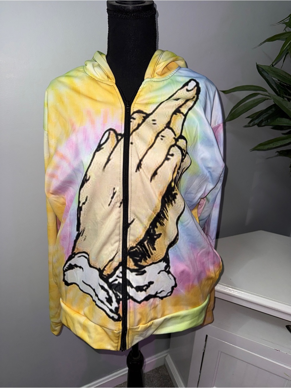 Tie-Dye Praying Hands Zip Hoodie - Multicolor